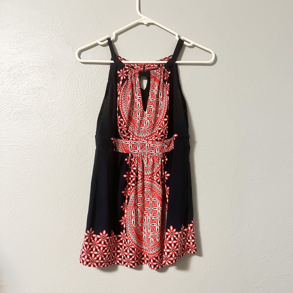 Beautiful navy and red tank with white accents and silver studs!